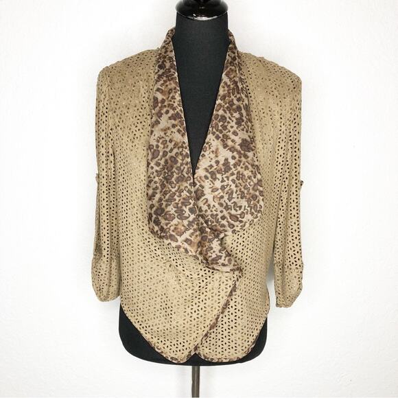 Alberto Makali tan faux suede laser cut button front jacket size Medium - Picture 1 of 14